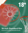 Heavy Duty Replacement Basketball Rim 18 Inch Solid Steel Pro Grade Hoop Rim with Net for Wall Mount Setup