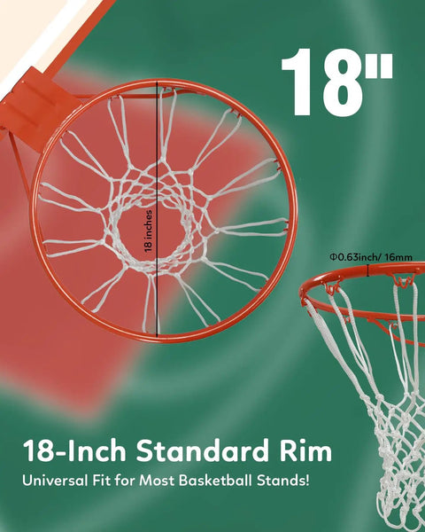 Heavy Duty Replacement Basketball Rim 18 Inch Solid Steel Pro Grade Hoop Rim with Net for Wall Mount Setup