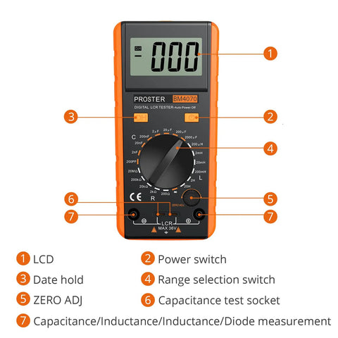 High Accuracy LCR Meter Digital Multimeter For Capacitance Resistance And Inductance With LCD Over Range Display front view