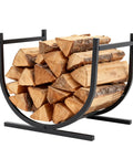 17 Inch Heavy Duty Firewood Rack Holder For Indoor And Outdoor Use, Sturdy Metal Log Storage Stand, with weatherproof black finish