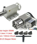 Heavy Duty CNC 4 Axis Tailstock With A Axis Rotary Indexing Head Featuring 65mm Center Height And Nema 23 Stepper Motor with chuck.
