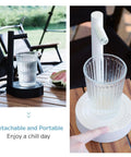 Desktop Water Dispenser For 5 Gallon Bottles Portable Small Electric Water Pump For Home Office Camping Outdoor White Rechargeable Countertop Easy To Use No Dripping Ideal For Kitchen Dorm RV Office Desk Or Outdoor Trips Fits Various Bottle Sizes in use with a glass outdoors