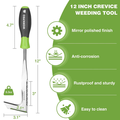 Crack Weeder 12 Inch Stainless Steel Crevice Tool With Soft Grip Handle L Shaped Sidewalk Weed Puller Spatula features