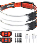 2-pack Beast 1200 Lumen Head Lamp With 230 Degree Wide Beam For Cycling, Running And Hiking, accessories included
