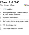 Smart Tank 5000 Wireless All In One Ink Tank Printer With Scanner And Copier, Two Years Of Ink Included, Cartridge Free Refill System