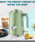 57oz Electric Kettle For Quick Tea Brew, 1500W Fast Heating, Stainless Steel, Cordless With LED Indicator, Retro Green in kitchen