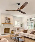 52 Inch Walnut Wood Ceiling Fan No Light With Remote 3 Blade Modern Indoor Outdoor Fan For Farmhouse Porch Patio Quiet Durable Wood Ceiling Fan Low Noise Operation