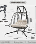 Ultra Cozy Double Hanging Egg Chair With Stand For Patio And Garden Deluxe Hammock Swing Chair details with dimensions and features