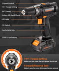 Must Have Cordless Drill Set With 108 Piece Home Tool Kit, 20V Li-Ion Battery And Charger, LED Work Light shown in profile
