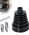 Front view of a black accordion CV boot repair kit with 2 stainless clamps and 3 cable ties for universal car CV joints.