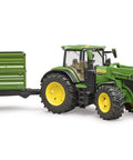 John Deere 7R 350 Scale Tractor With Front Loader And Tandem Tipping Trailer 1 To 16 Diecast Model side view