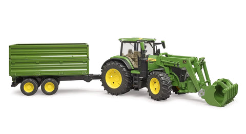 John Deere 7R 350 Scale Tractor With Front Loader And Tandem Tipping Trailer 1 To 16 Diecast Model side view
