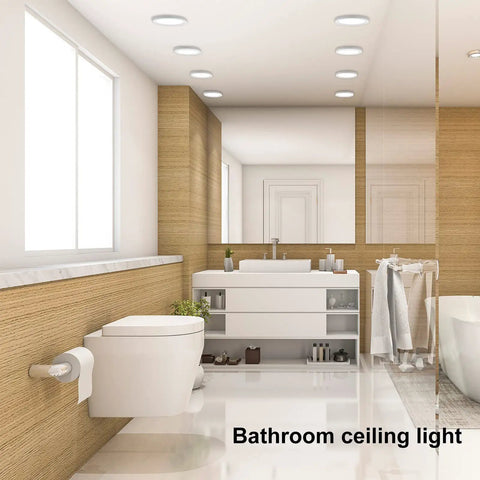 Ultra Slim 7 Inch LED Flush Mount Ceiling Light Dimmable 5000K Lit Daylight ETL Listed Flat Panel Fixture in modern bathroom