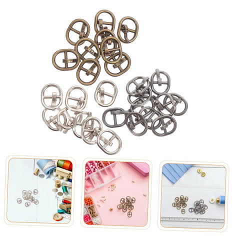 150 Pieces Mini Belt Fasteners Tiny Alloy Buckles For Doll Clothes And Shoes Diy Crafting Mixed Silver Gunmetal Antique Bronze Colors Easy Assembly Miniature Sewing Accessories assorted on table