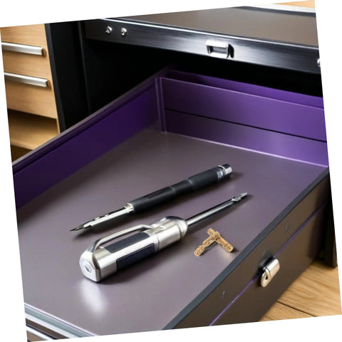Set Of 25 Brass Barrel Hidden Hinges For Jewelry Boxes And Keepsakes, Concealed Cylindrical Design displayed with tools
