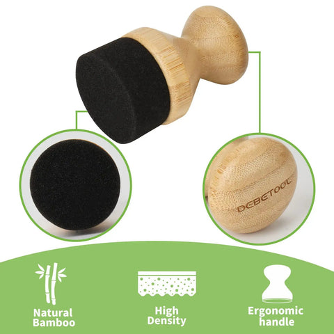 2 Pack Natural Bamboo Cutting Board Oil And Wax Applicator Set, black foam pad with ergonomic bamboo handle