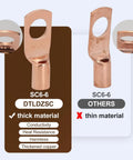 Comparison of SC6-6 copper battery cable lugs showing thick and thin material, highlighting conductivity and heat resistance.