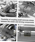 Heavy Duty Three Piece Jaw Coupler Kit Featuring Flexible Spider Insert connects servo motors showing flexibility and design.