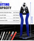 Heavy Duty 8 Inch Wire Rope Cutter With Hardened Blades Stainless Steel Cable Cutter For Clean Burr Free Cuts On Tough Jobs Built From CR V Steel For Rigging Construction Camping And DIY, 19cm blue handles