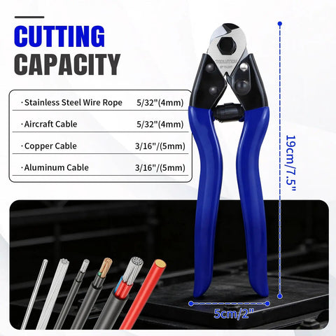 Heavy Duty 8 Inch Wire Rope Cutter With Hardened Blades Stainless Steel Cable Cutter For Clean Burr Free Cuts On Tough Jobs Built From CR V Steel For Rigging Construction Camping And DIY, 19cm blue handles
