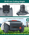 Smart Robotic Lawn Mower With App Control And Mapping Auto Recharge Adjustable Cutting Height battery and blade details