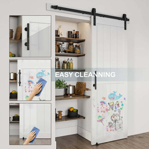 Sliding Barn Door 30x84 Inch With Five Foot Hardware Kit And Handle Floor Guides Pre Drilled Holes Easy Assembly Installation Manual Waterproof PVC Surface H Frame White DIY Friendly in modern kitchen