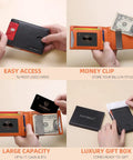 Slim Leather Money Clip Wallet For Men With RFID Blocking Front Pocket Bifold Card Holder Gift Box Included shown in use
