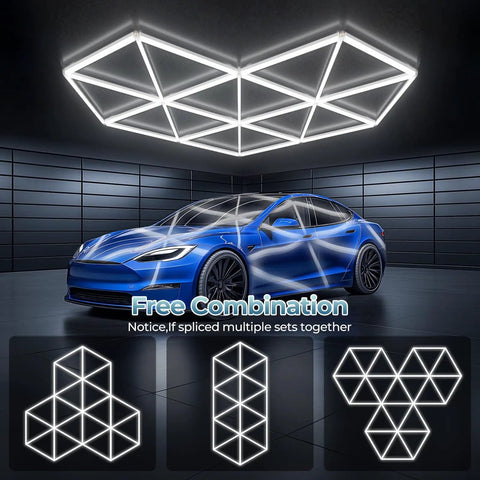 Hexagon Garage LED Light Panels Pack Of 27, 6500K Daylight, 18,720 Lumens, Shadow Free Illumination For Auto Detailing, Shops And Workshops