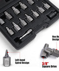 Fifteen Piece Screw Extractor Set For Stripped Bolts And Rusted Screws With Three Eighths Inch Drive Hex Head Multi Spline Design