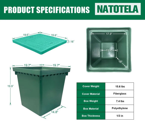 Tough As Nails 20X20X20 Inch Underground Splice Box With Frp Inspection Lid Heavy Duty Polyethylene, specifications and dimensions shown.