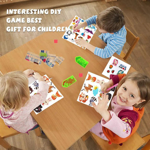 Children enjoying Diamond Art Kits For Kids And Adults Beginners Easy To Do By Numbers Animal Theme Sticker Craft with materials.