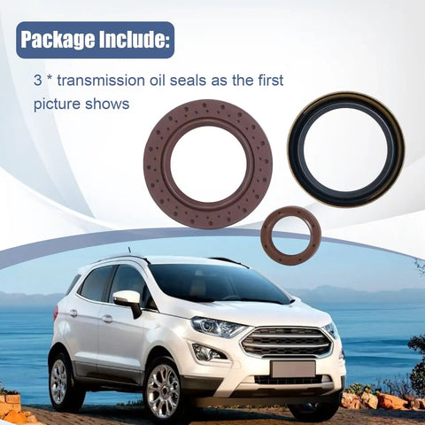 6DCT250 DPS6 Transmission Oil Seal Set For Ford Fiesta 2012 Up Ford Focus 2011 Up EcoSport 2013 Up And B Max 2012 Up Automatic Transmission Seal Kit 3 Piece Replacement Kit showing three oil seals and Ford EcoSport