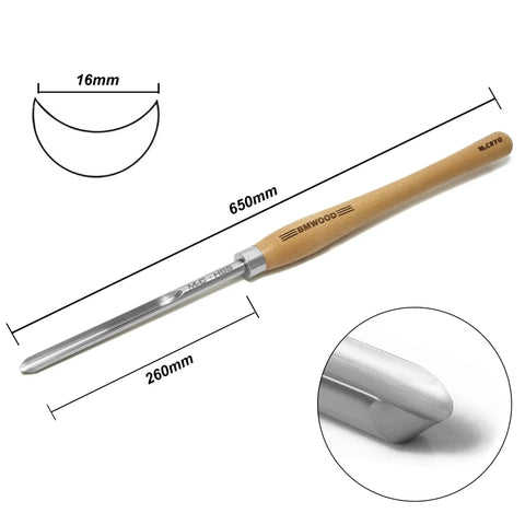 Dope M2 High Speed Steel Woodturning Gouge Built Tough With Deep Cryo Processing For Insane Edge Grip And Slick Smooth Cuts On Any Bench Project Featuring Rock Hard Beech Handle And Classic Curved Flute Profile That Truly Performs, 16mm tip.