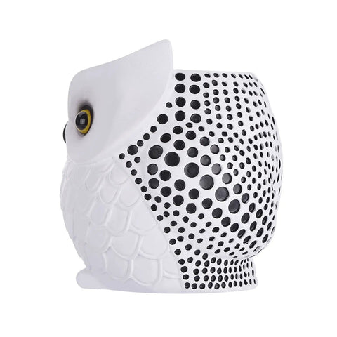 Dope Owl Pen Holder And Desk Organizer For Pens And Pencils, White Ceramic Owl with Handcrafted Carving, side view