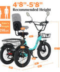 Electric Tricycle For Adults With Fat Tires, Foldable 3 Wheel E Trike, Peak 700W 1100W Power, Step Through Frame, Removable Battery, Large Front Basket, Ready To Roll. Recommended height 4'8"-5'8".