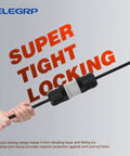 Locking NEMA L14-30P Generator Plug Adapter 30 Amp 125 250V Twist Lock 3 Pole 4 Wire Grounding Industrial Grade Heavy Duty UL Listed Rugged Black And White in use showing secure tight connection by hand.