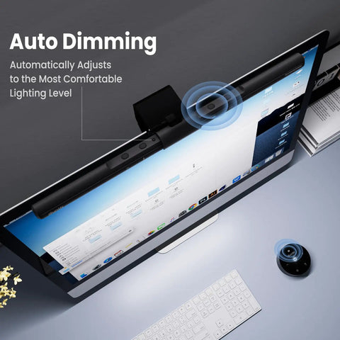 Installed Quntis Monitor Light Bar ScreenLinear LED Lamp with Auto Dimming Ra98 No Glare on computer monitor
