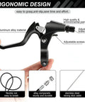 All In One Bicycle Brake Set For Front And Rear Caliper Brakes With Aluminum Alloy Levers Includes Inner And Outer Cables And Brake Housings For Kids Bikes BMX And Child Bikes Easy Install And Smooth Braking Performance, ergonomic aluminum lever, adjustable feature shown.