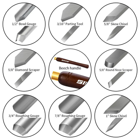 8 Piece M2 HSS Wood Lathe Chisel Set With Long Handles And Wooden Box For Woodturning Includes Roughing Gouge Spindle Gouge Bowl Gouge