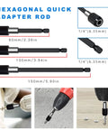 Flexible Drill Bit Extension Set All In One 19 Pieces With One Quarter, Three Eighths, One Half Inch Universal Socket Adapters, Bendable Extensions, showcasing hexagonal quick adapter rods of 60mm, 100mm, 150mm sizes