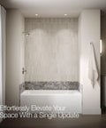 Modern bathroom with Pitch Rite-Temp Bath And Shower Trim Set Without Showerhead in matte black, showcasing a minimalist design.