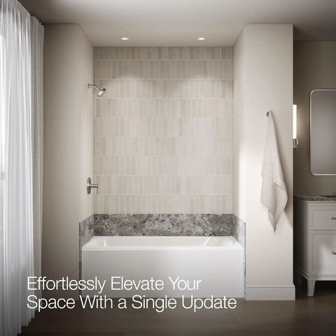 Modern bathroom with Pitch Rite-Temp Bath And Shower Trim Set Without Showerhead in matte black, showcasing a minimalist design.