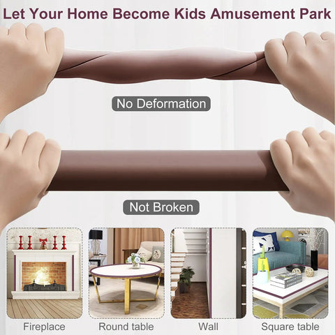 Ultra Tough Baby Proofing Edge And Corner Protectors For Furniture 20.5 Feet High Density Rubber Foam shown being pulled without deformation.