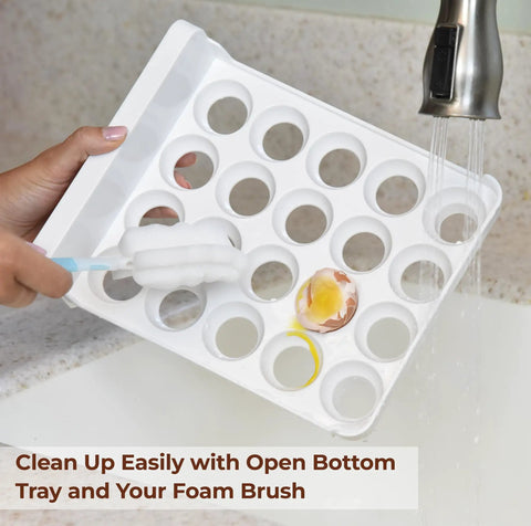 Egg Holder For Refrigerator With 40 Egg Capacity Two Tray Plastic Design Includes Time Tracker Brush And Nonslip Lid Top