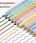 Bible Study Highlighter And Pen Set 12 Pack No Bleed Pastel Highlighters And Black Ink Pens on white background