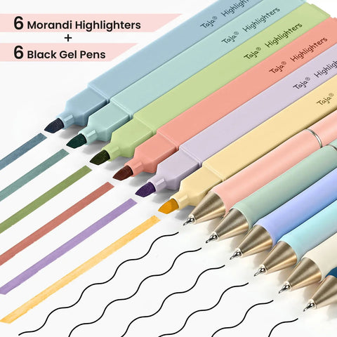 Bible Study Highlighter And Pen Set 12 Pack No Bleed Pastel Highlighters And Black Ink Pens on white background