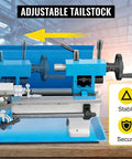 Adjustable tailstock of Badass Seven By Fourteen Inch Bench Top Metal Lathe With Zero To Two Thousand Five Hundred Variable Speed RPM.