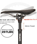 Suspension Bicycle Seat Post With Coil Spring For Comfort Fit, adjustable angle, 45mm travel, max weight 297lbs, saddle close-up