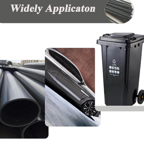 Black Polypropylene Plastic Welding Rods, 9.8 Inch Long, Ideal For Car Bumper Repairs, Kayaks, Plastic Furniture, Toys And Water Tanks, Great For Hot Air Welder Machines, Durable, Non Toxic, Corrosion Resistant, Easy To Use - Application examples including black trash bin and car side view