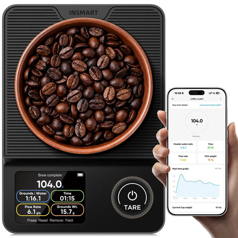 Coffee Scale With Timer And Bluetooth App Sync, 5kg High Precision Digital Kitchen Scale With Big Color Display, 0.1g Increments